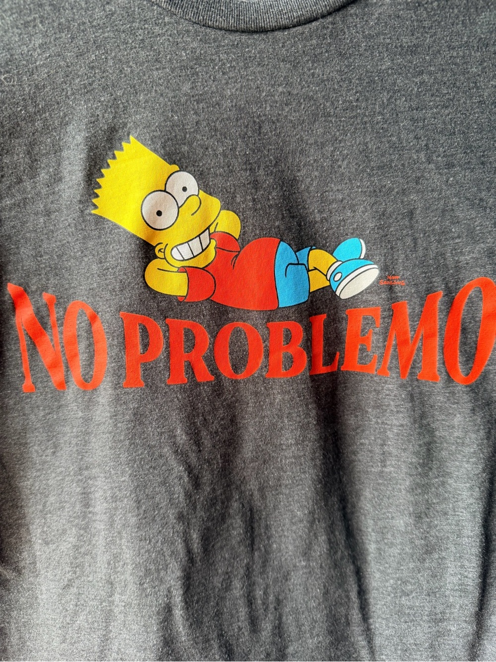 The Simpsons Bart Simpson No Problemo Graphic Tee Kids Large 10/12 Gray Shirt